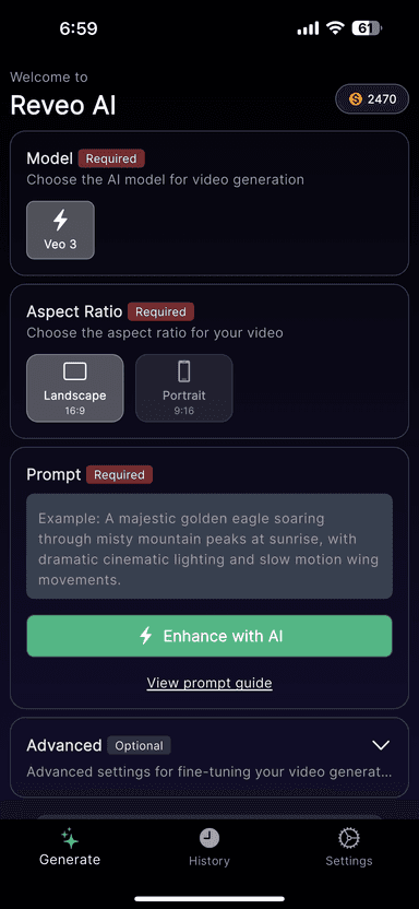 Reveo AI App Screenshot